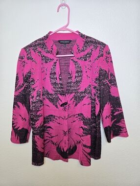 Ming Wang Blazer 1-Button Mandarin Collar 3/4 Sleeve Knit Jacket Large Womens